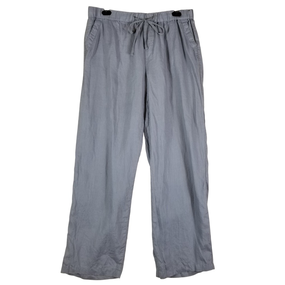 St. Tropez West Linen Pants Womens Large‎ Gray Wide Leg Drawstring Casual